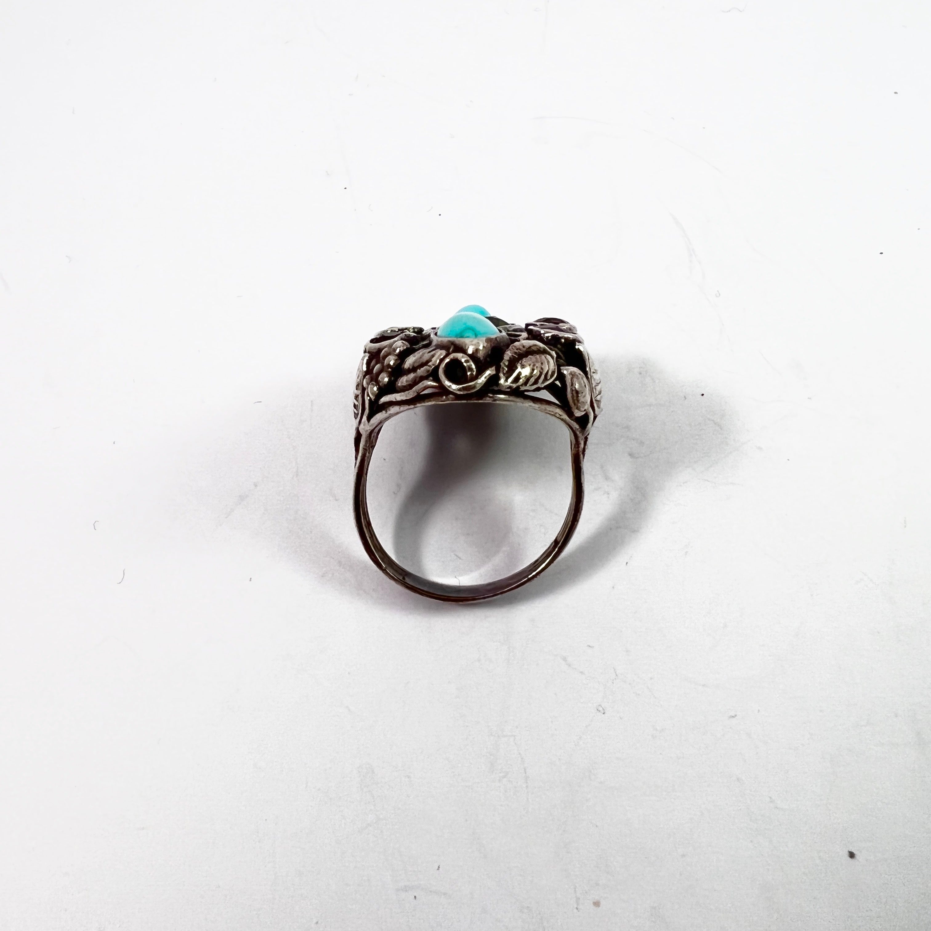 Antique Arts & Crafts Era Sterling Silver Turquoise Quartz Ring.