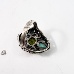 Antique Arts & Crafts Era Sterling Silver Turquoise Quartz Ring.