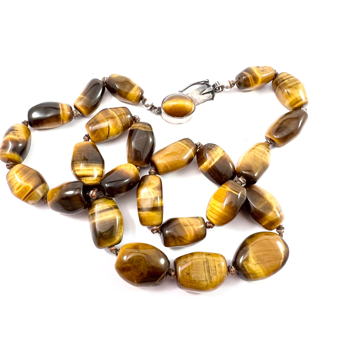 Vintage 1950-60s 835 Silver Tiger's Eye Necklace. Probably Germany.