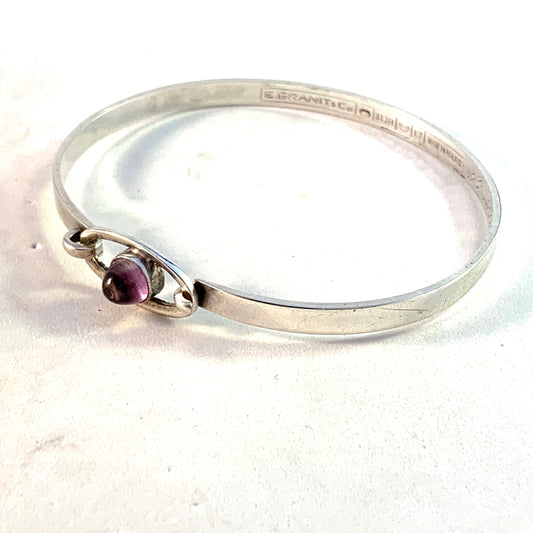 Erik Granit, Finland 1964 Solid Silver Amethyst Open/Close Bangle Bracelet.