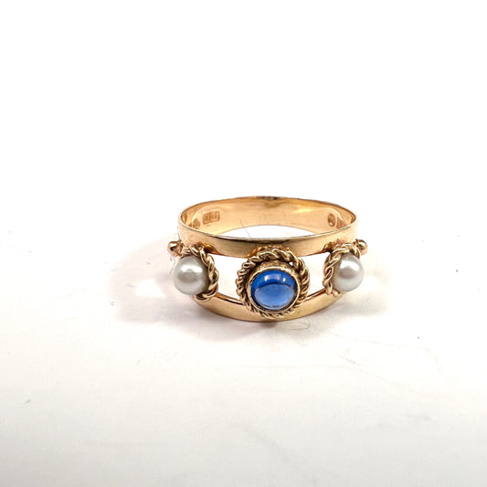 Alton, Sweden 1959. Vintage 18k Gold Cobalt Blue Paste Cultured Pearl Ring.