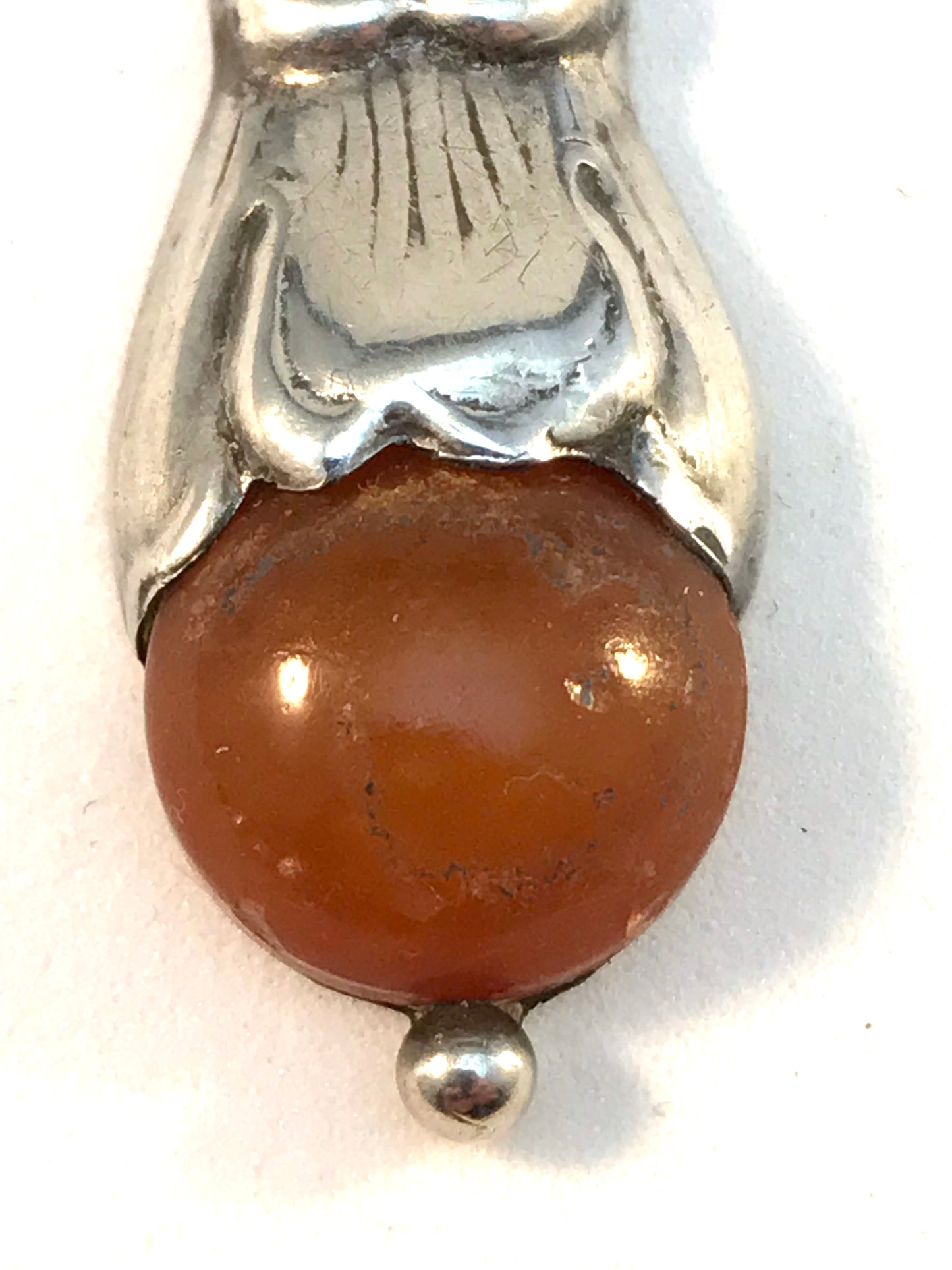 Grann & Laglye, Denmark c 1910s Large Skonvirke Arts and Crafts Solid Silver Amber Chrysoprase Brooch Pendant.