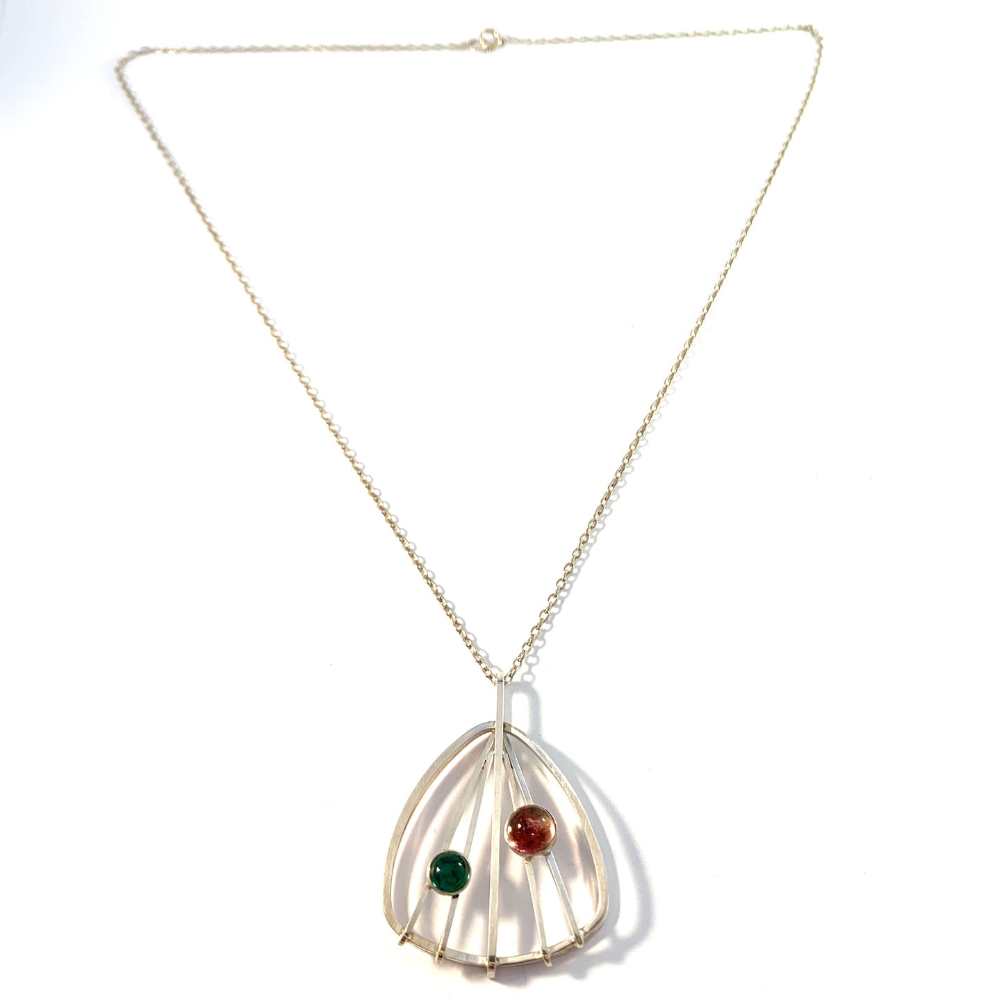 Arvo Saarela, Sweden 1961. Sterling Silver Tourmaline Pendant Necklace.