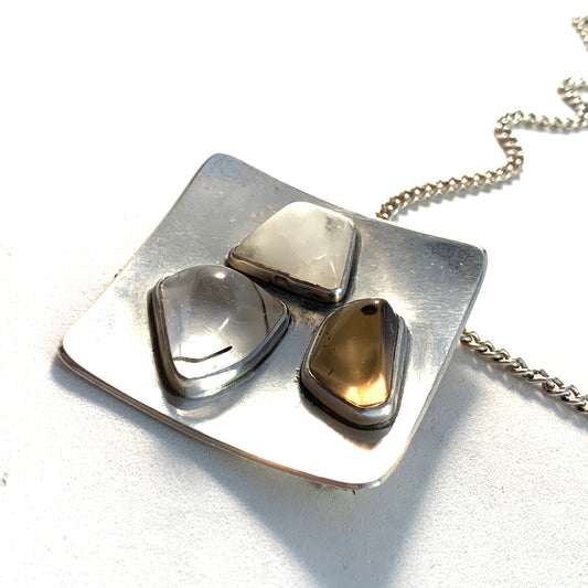 Heikki Kaksonen for Kaunis Koru, Finland 1960 Massive Solid Silver Quartz Pendant Necklace.