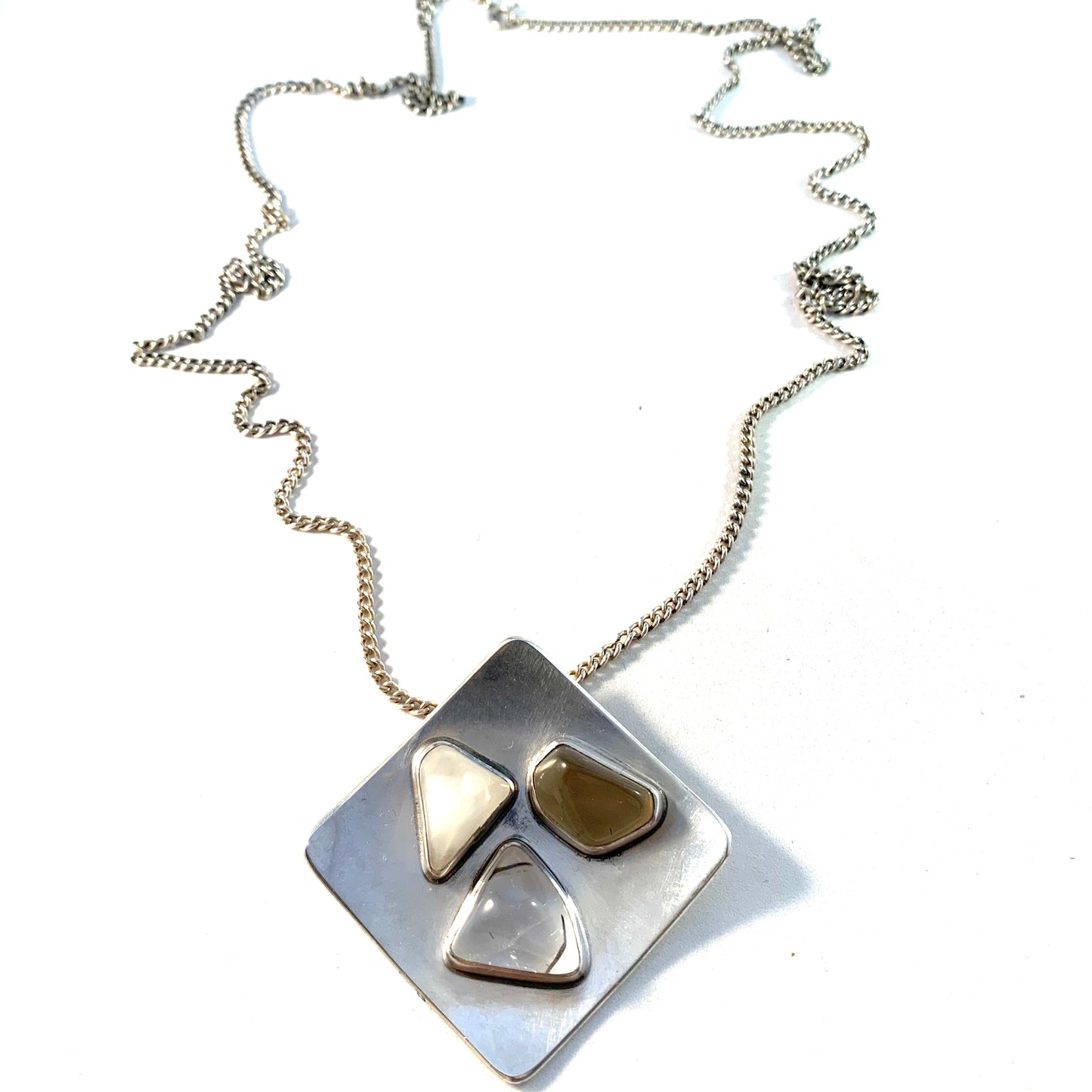 Heikki Kaksonen for Kaunis Koru, Finland 1960 Massive Solid Silver Quartz Pendant Necklace.