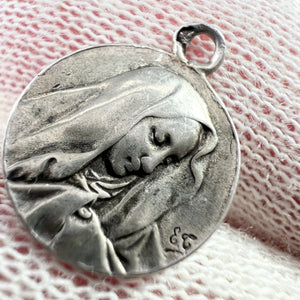 France Early 1900s. Solid Silver Madonna Charm. Signed.