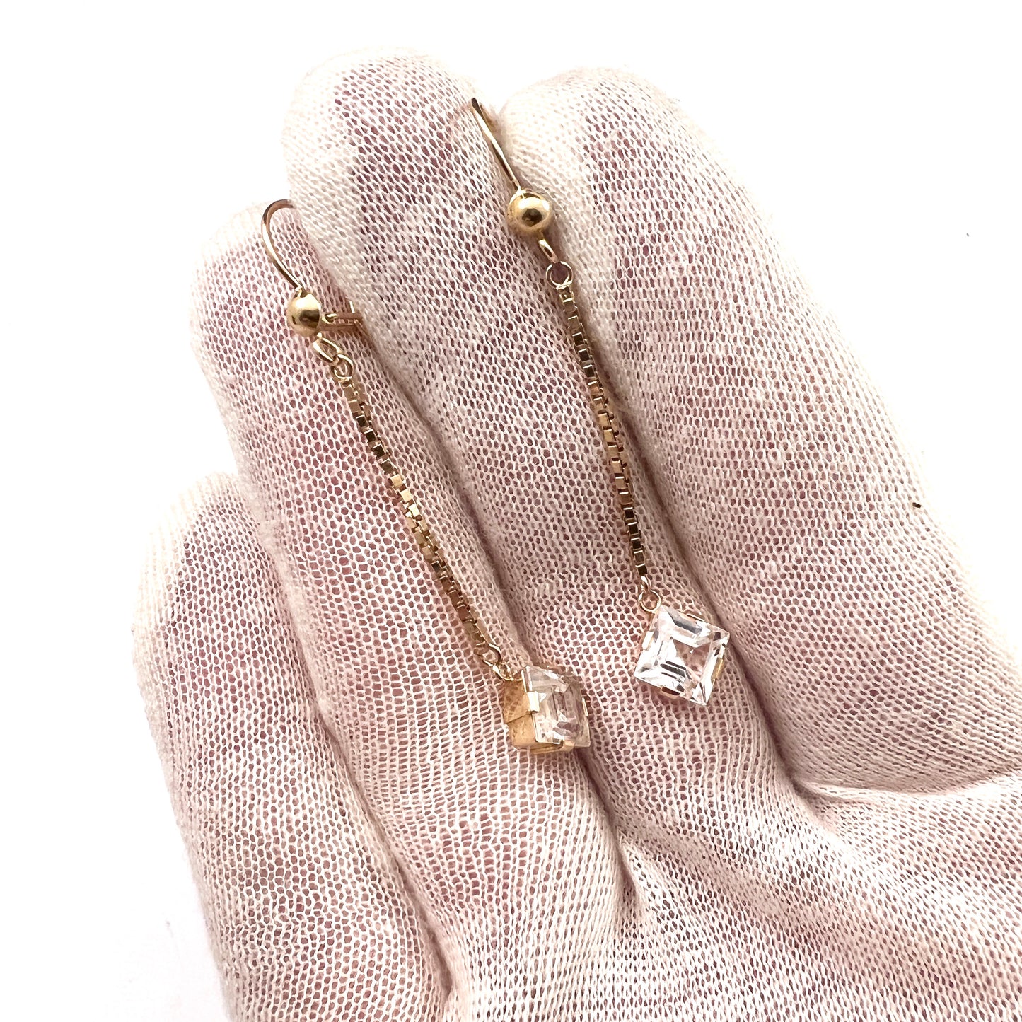 Sweden c 1950s. Vintage 18k Gold Rock Crystal Dangle Earrings.