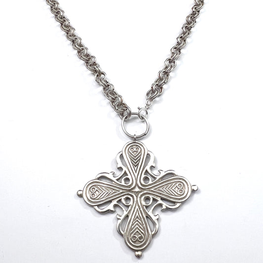 Holger Lindstrom for Kalevala Koru, Finland 1947. Vintage Solid Silver Cross Pendant Necklace. 2.0oz