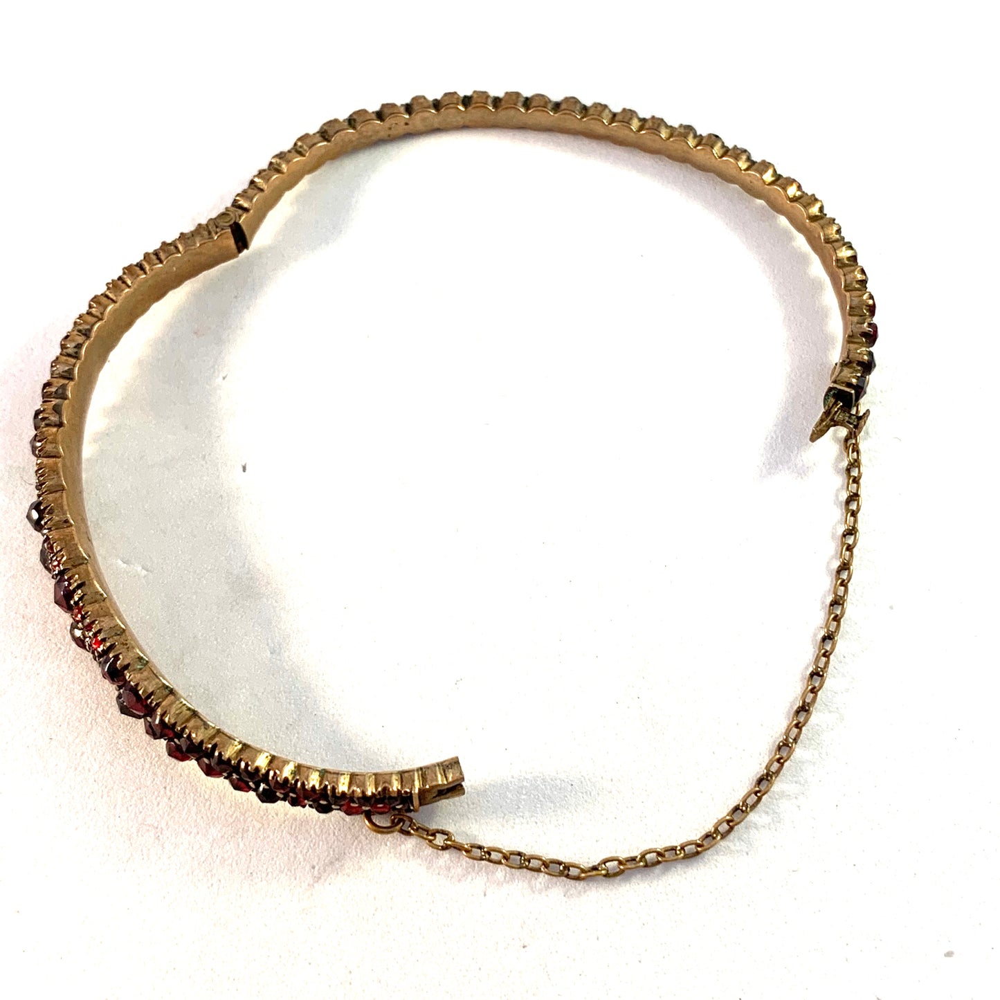 Antique Edwardian year 1907 Bohemian Garnet Gilt Metal Bracelet.