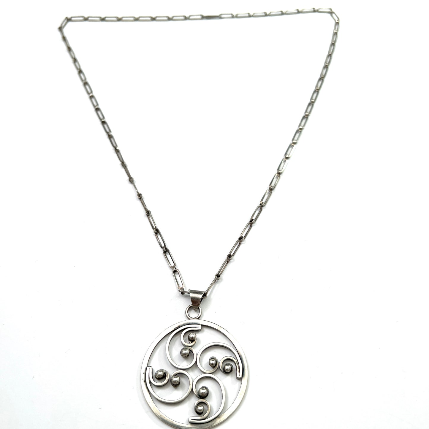Christian Veilskov, Copenhagen 1960-70s Modernist Solid Silver Pendant Necklace