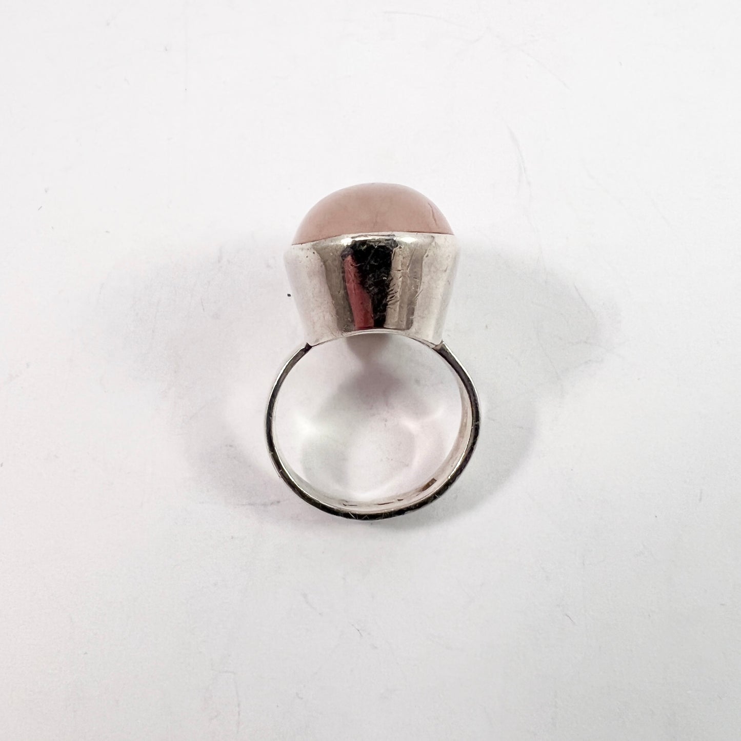 Scandinavia 1960-70s. Sterling Silver Rose Quartz Pinky Ring.