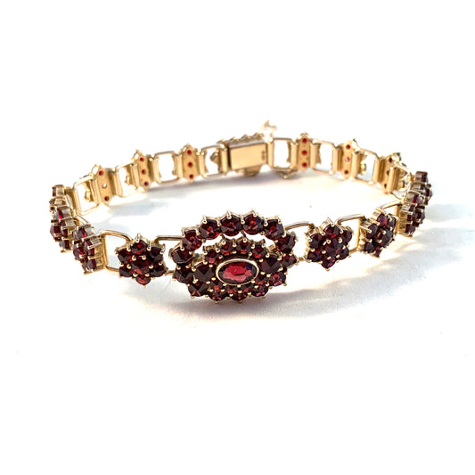 Early 1900s Bohemian Garnet Gilt 830 Silver Bracelet.