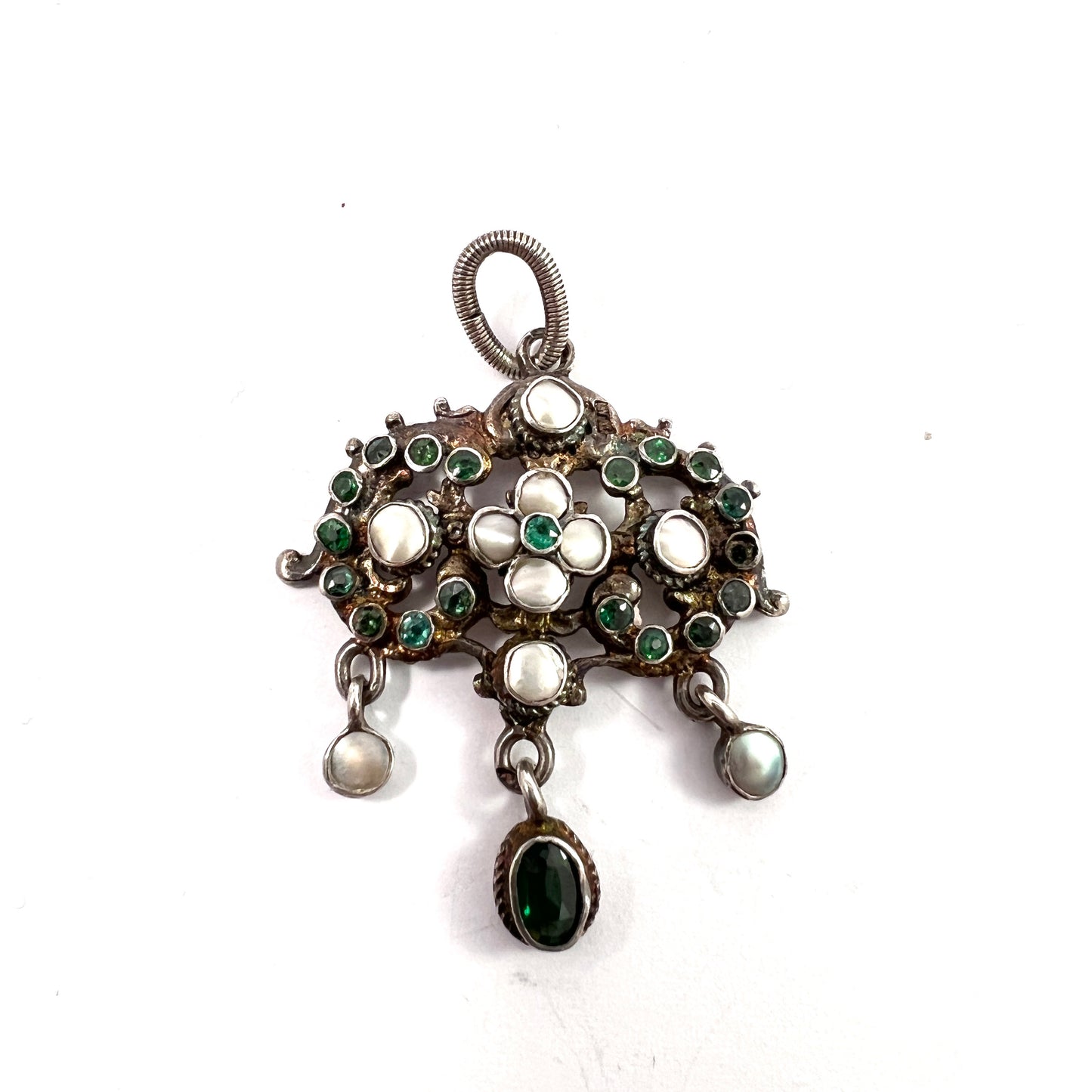 Maker WM, Austria-Hungary c year 1890 Antique Solid Silver Renaissance Revival Pendant.