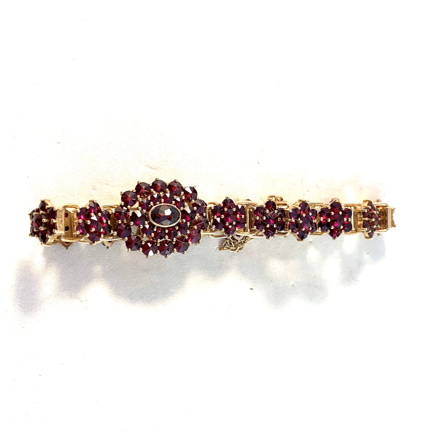 Early 1900s Bohemian Garnet Gilt 830 Silver Bracelet.