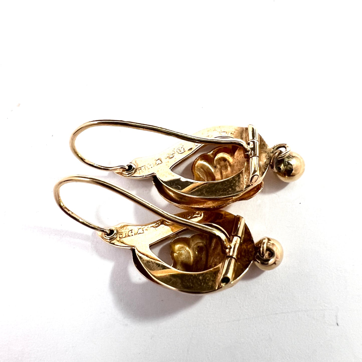 Sweden year 1886. Antique Victorian 18k Gold Earrings.