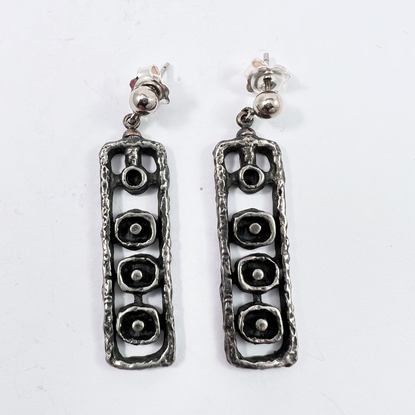 Guy Vidal, Canada 1960-70s. Modernist Pewter Earrings.