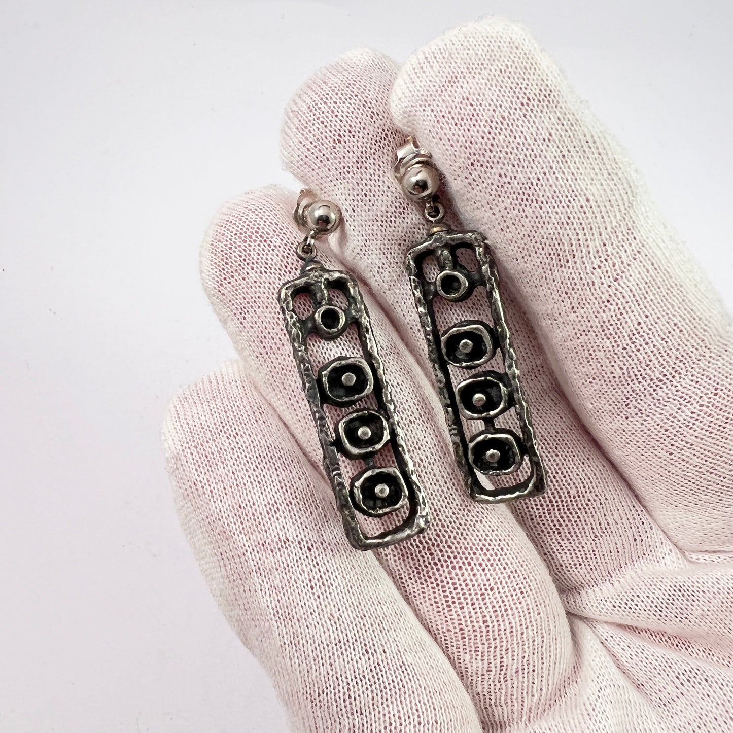 Guy Vidal, Canada 1960-70s. Modernist Pewter Earrings.