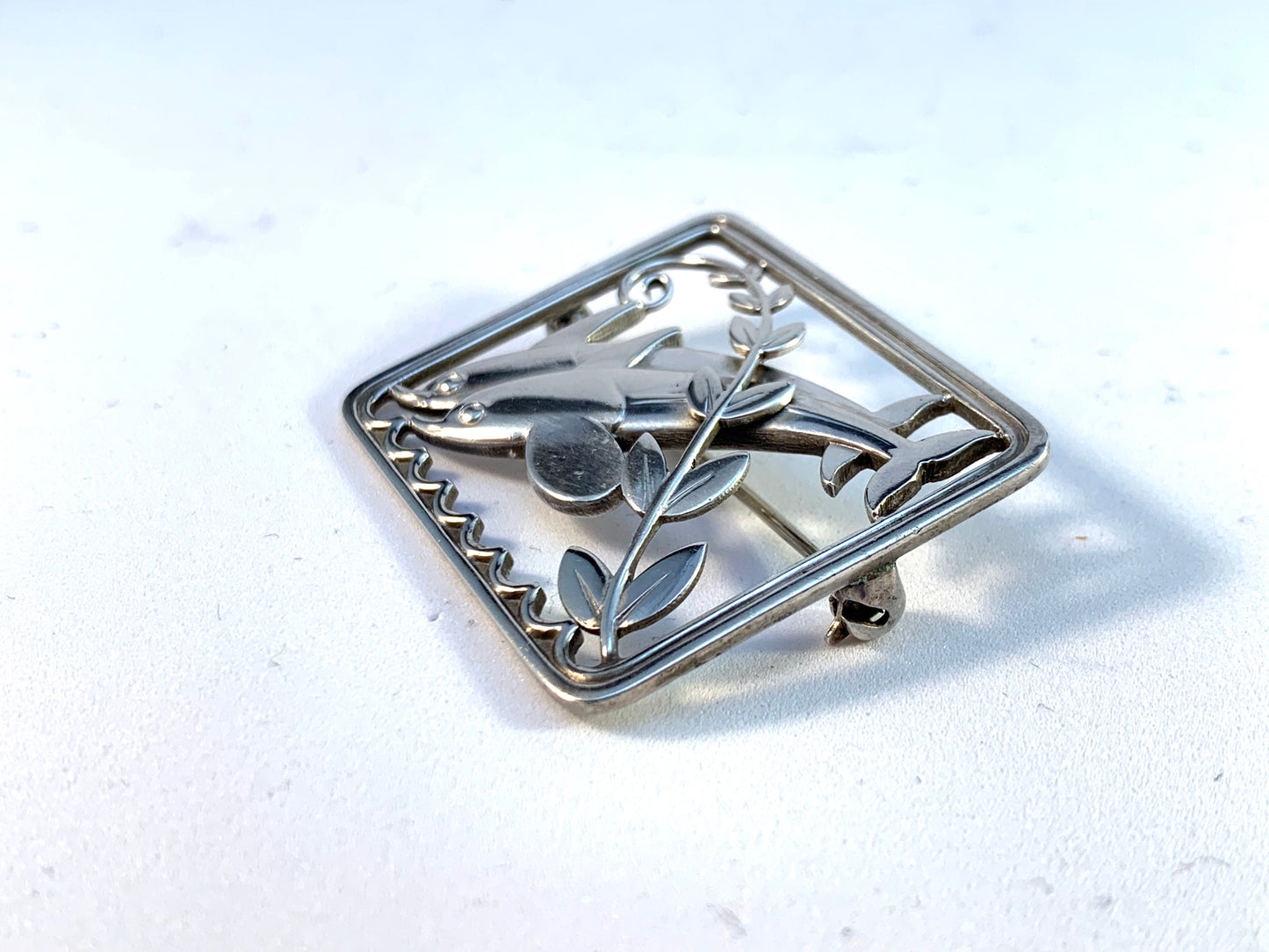 Georg Jensen, Arno Malinowski Denmark year 1945-51 Sterling Dolphins Design no 251 Brooch.