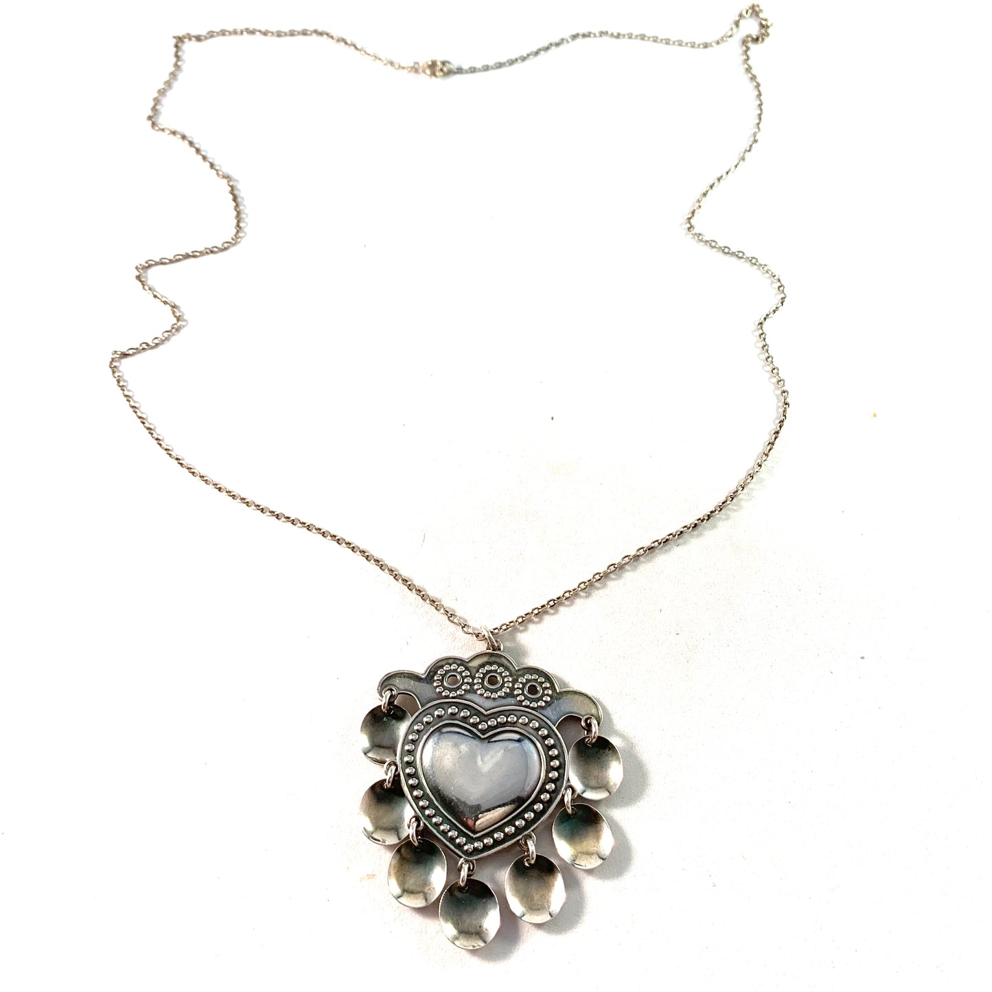 Kalevala Koru, Finland 1977 Vintage Sterling Silver Traditional Heart Love Pendant Necklace.