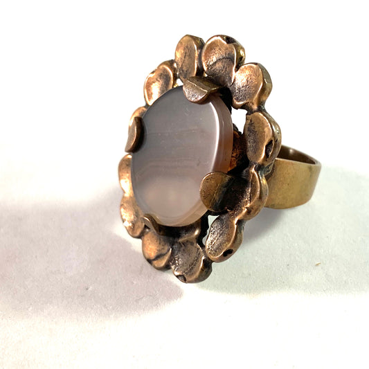 Pentti Sarpaneva Finland 1960-70s Bold Bronze Agate Adjustable Ring. Signed