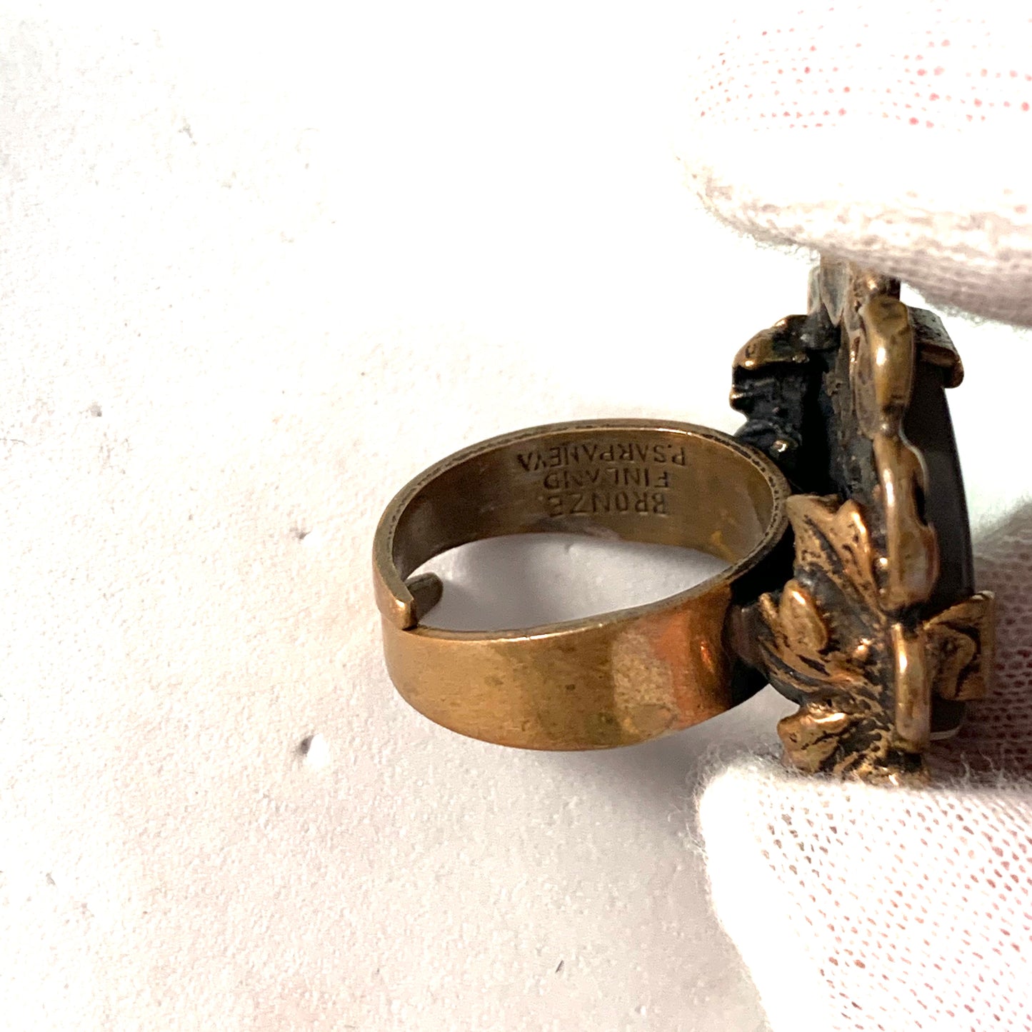 Pentti Sarpaneva Finland 1960-70s Bold Bronze Agate Adjustable Ring. Signed