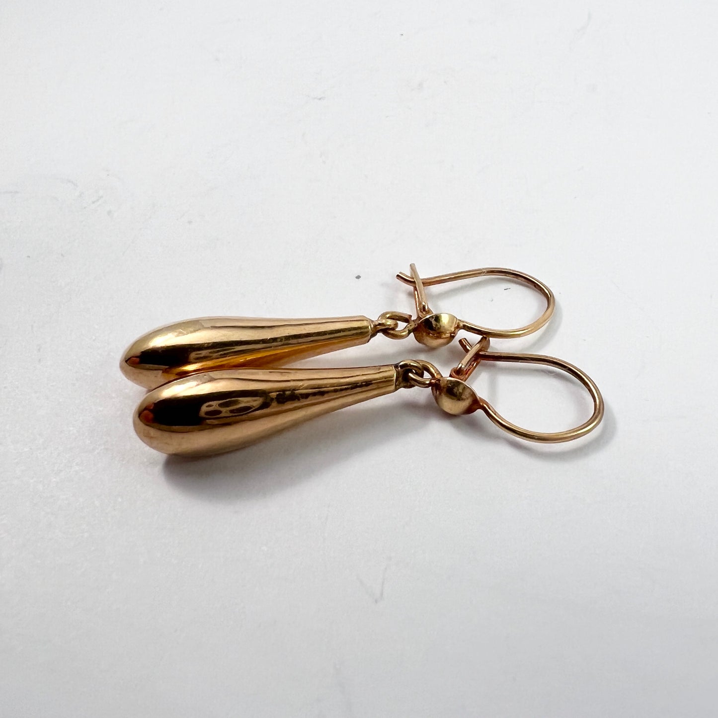 Sweden c 1960-70s. Vintage 18k Gold Large Drop Dangle Earrings.