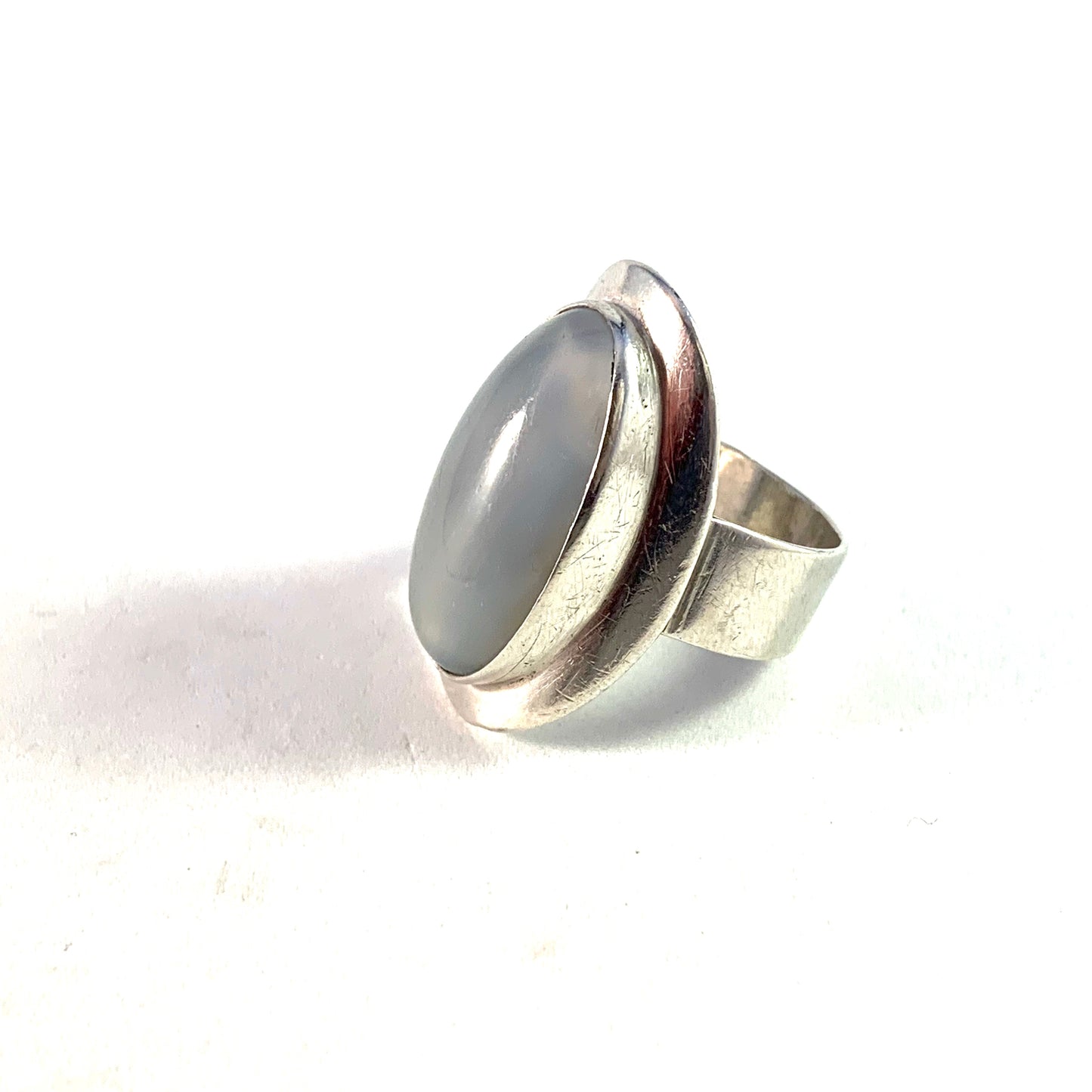 Swedish Import 1960 Modernist Sterling Silver Moonstone Ring.