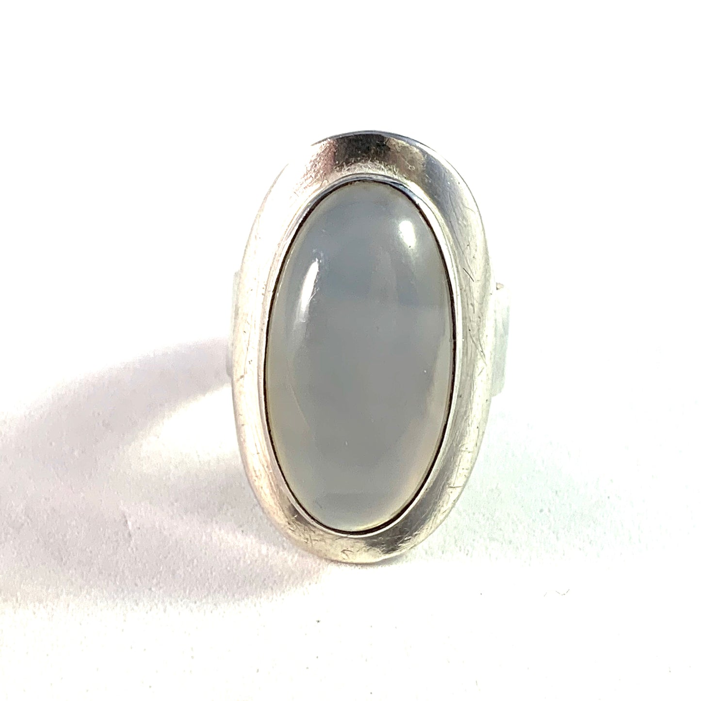 Swedish Import 1960 Modernist Sterling Silver Moonstone Ring.