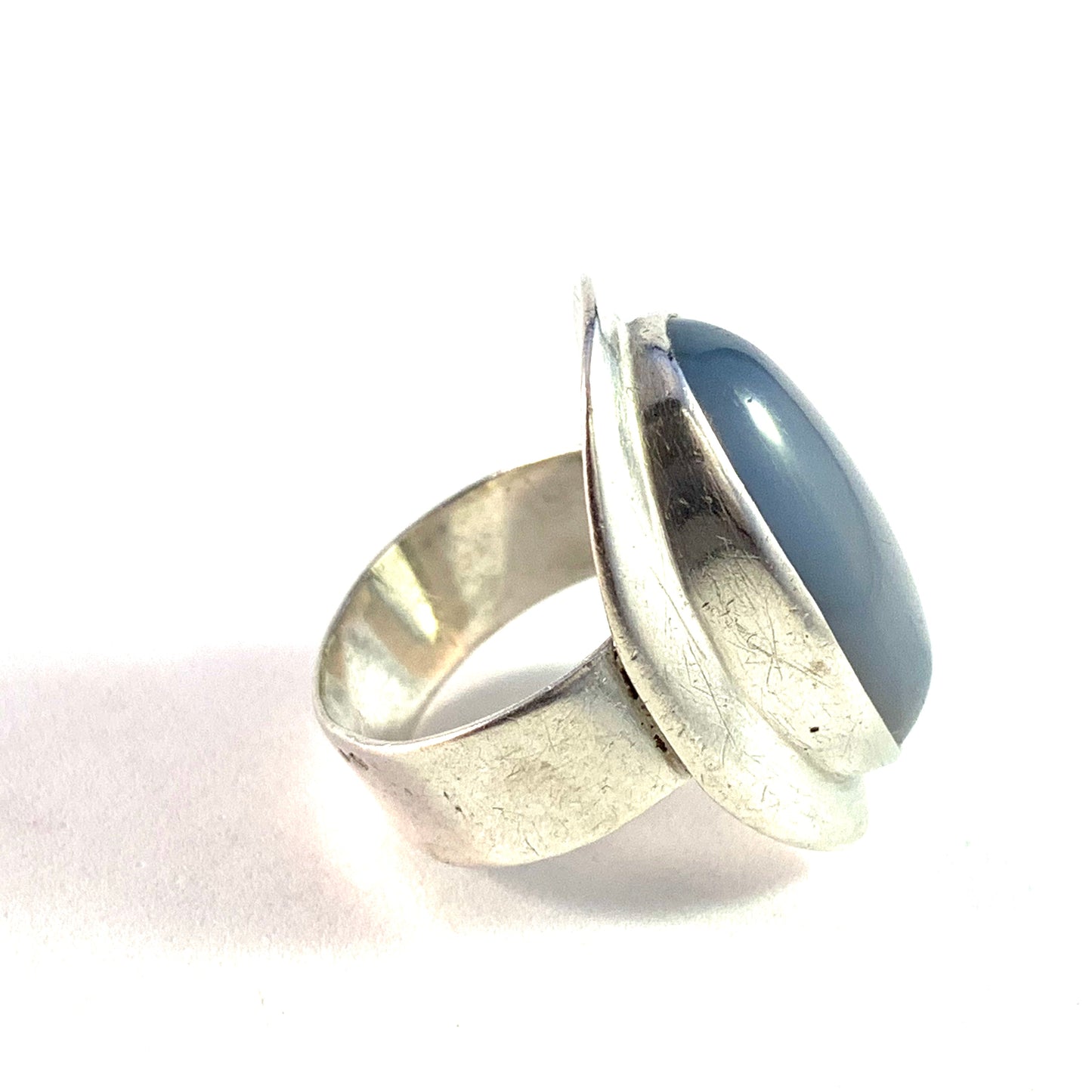 Swedish Import 1960 Modernist Sterling Silver Moonstone Ring.