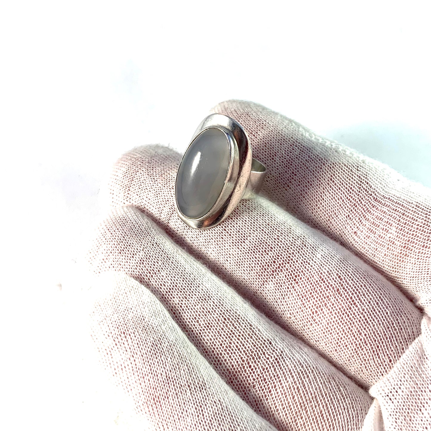 Swedish Import 1960 Modernist Sterling Silver Moonstone Ring.