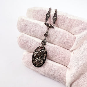 Germany/Austria 1920-30s Sterling 935 Silver Marcasite Pendant Necklace