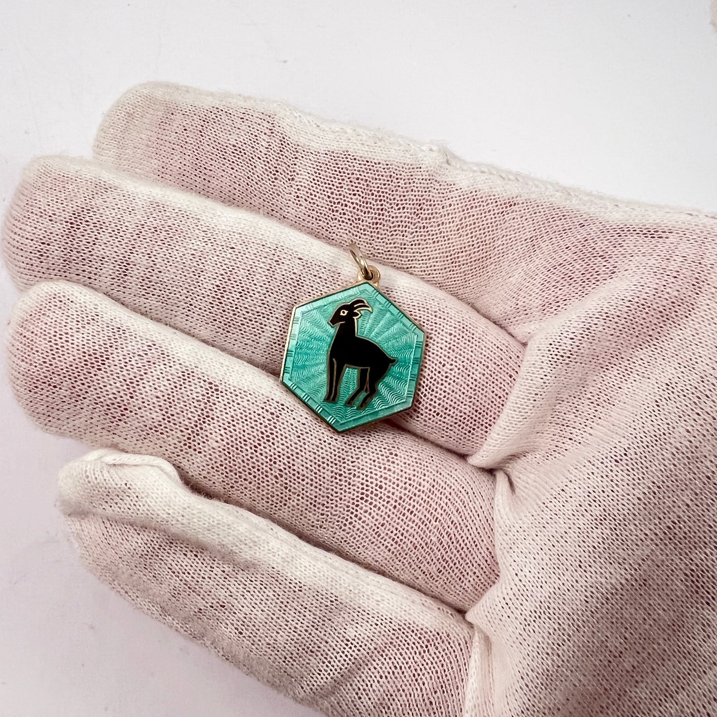 David Andersen, Norway. Vintage Sterling Silver Enamel Zodiac Capricorn Charm Pendant.