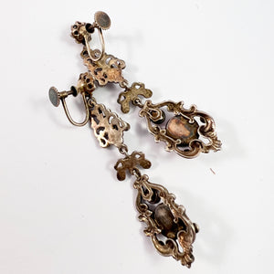 Austro Hungarian Antique c 1900 Solid Silver Vermeil Carnelian Large Earrings.