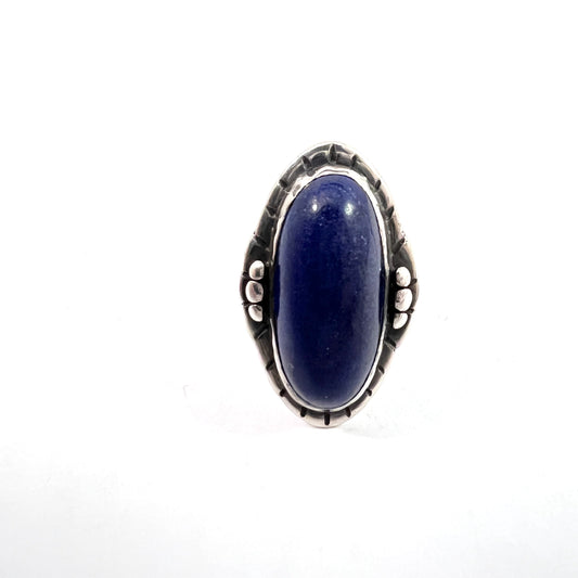 USA c 1930. Vintage Art Deco Sterling Silver Lapis Lazuli Pinky Ring