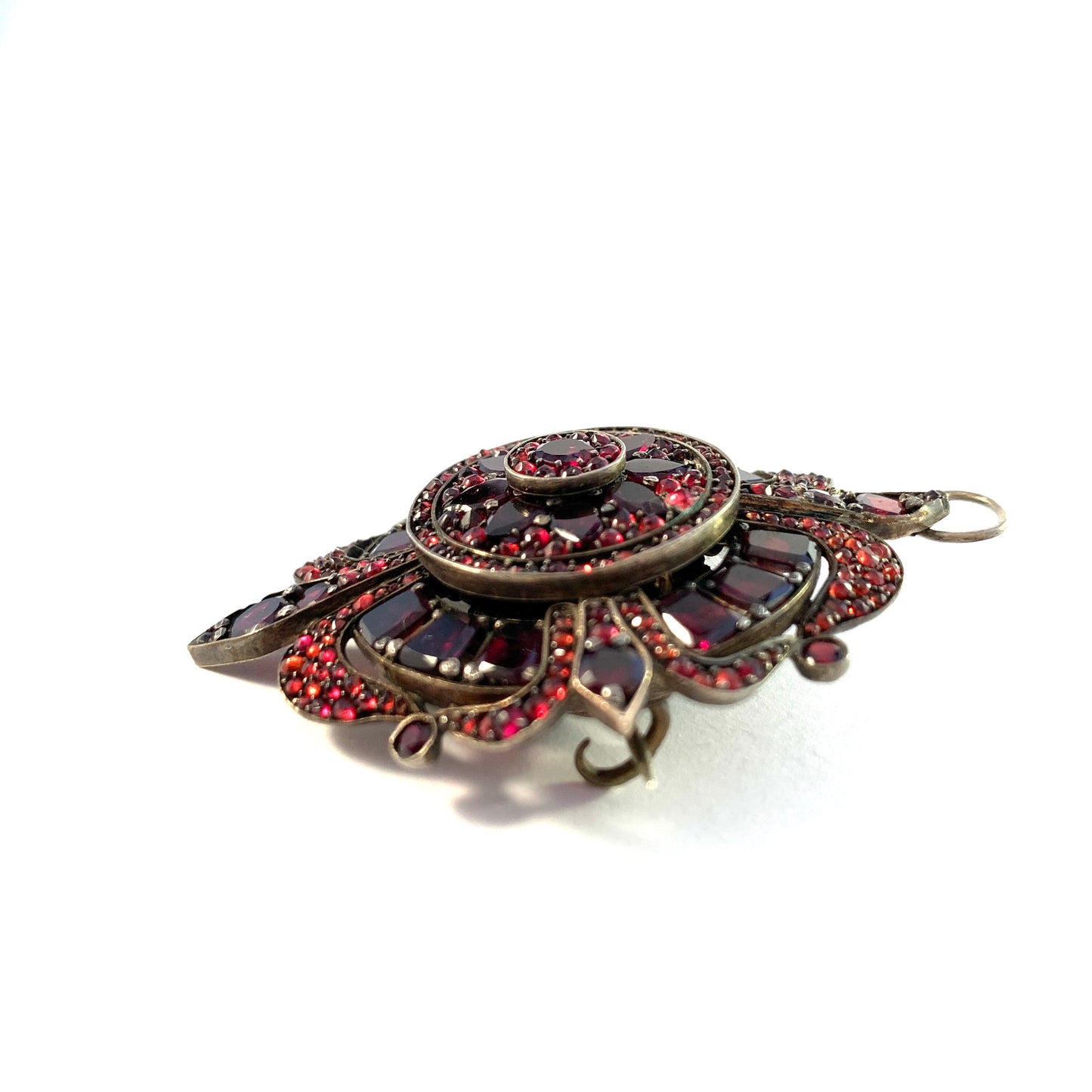 Antique Victorian Bohemian Garnet Gilt Silver Locket Pendant Brooch.