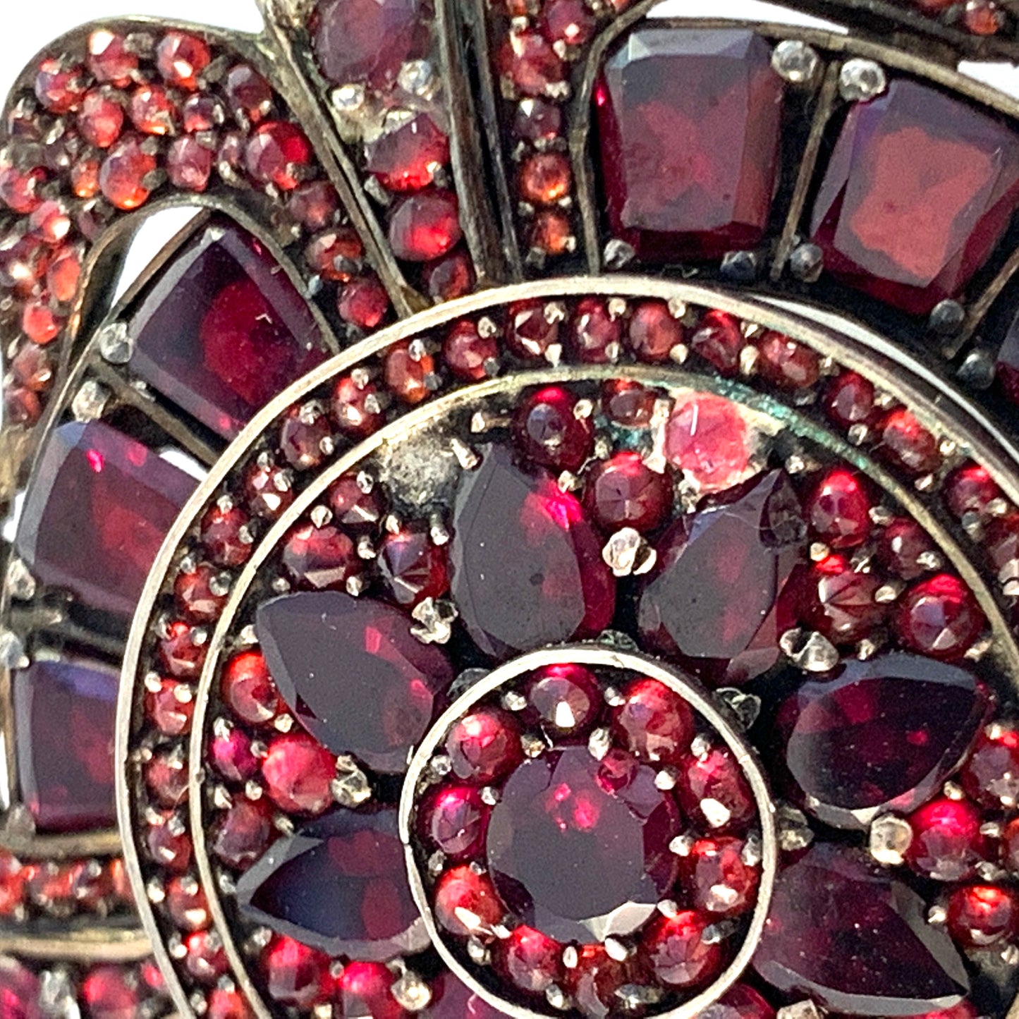 Antique Victorian Bohemian Garnet Gilt Silver Locket Pendant Brooch.