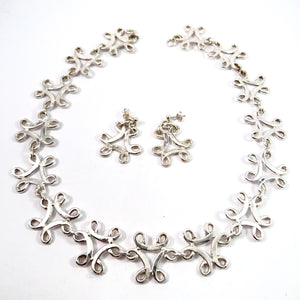 Owe Johansson, Sweden. Vintage Solid Silver Necklace and Earrings. Signed.