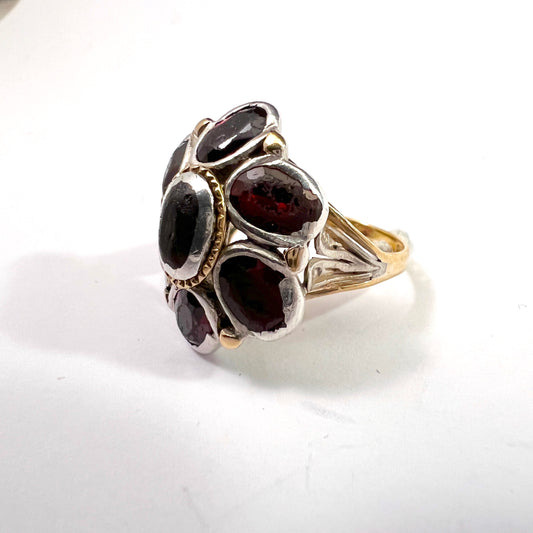 Antique Georgian 18k Gold Silver Garnet Ring.