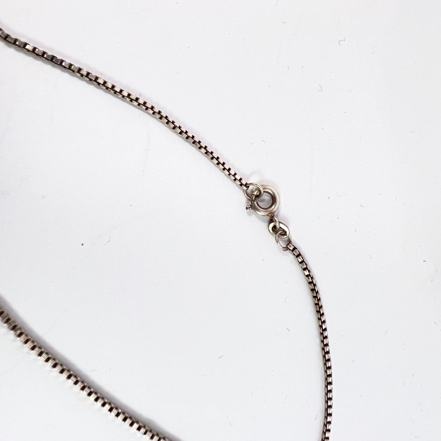 Vintage 835 Silver Quartz Pendant Long Chain Necklace.