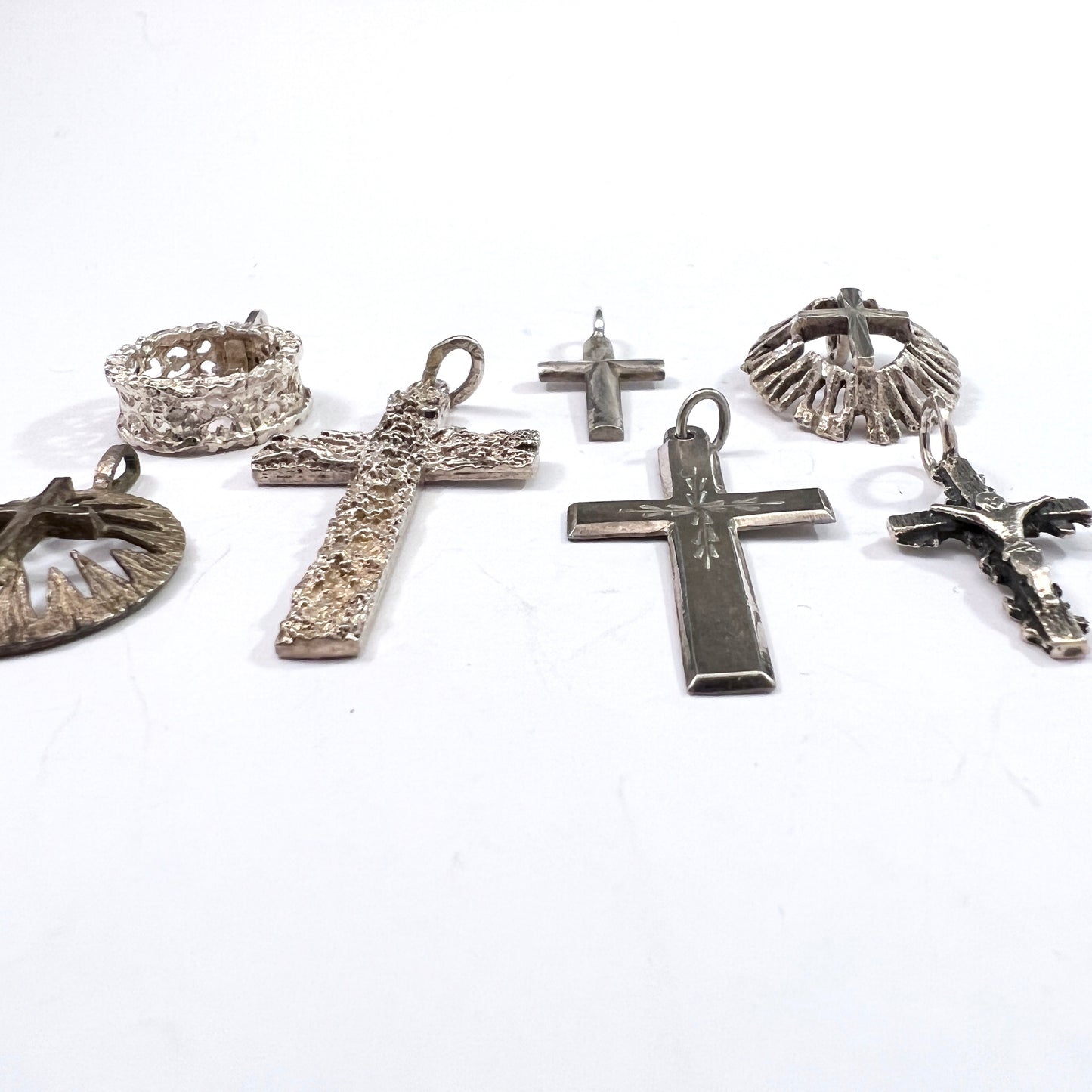 Finland 7 Vintage Solid Silver Cross Pendants. Job Lot.