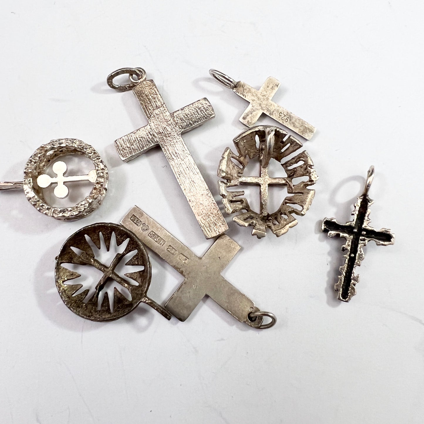 Finland 7 Vintage Solid Silver Cross Pendants. Job Lot.