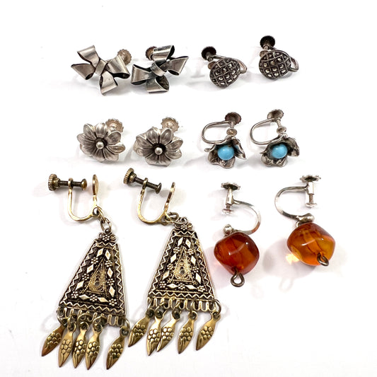 6 Pair of Vintage Mid-century Screw-Back Earrings. Job Lot.