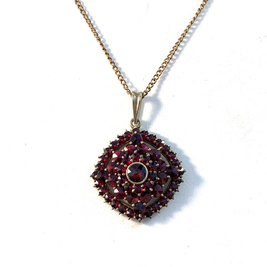 Czechoslovakia, Antique early 1900s Solid 900 Silver Bohemian Garnet Pendant. Hallmarked.