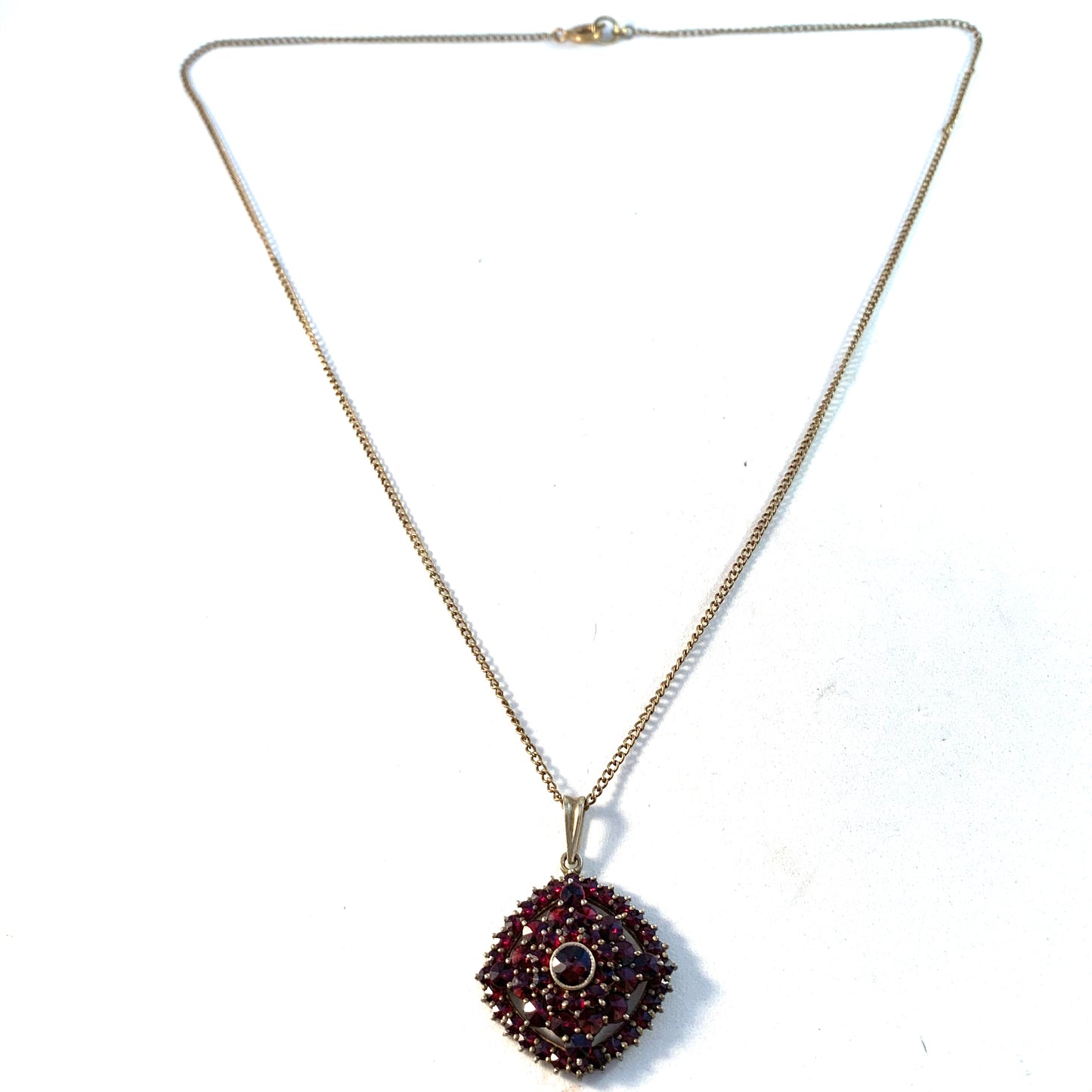 Czechoslovakia, Antique early 1900s Solid 900 Silver Bohemian Garnet Pendant. Hallmarked.