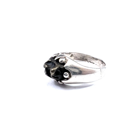 Vintage Novelty Solid Silver Possibly Meteorite Ring.