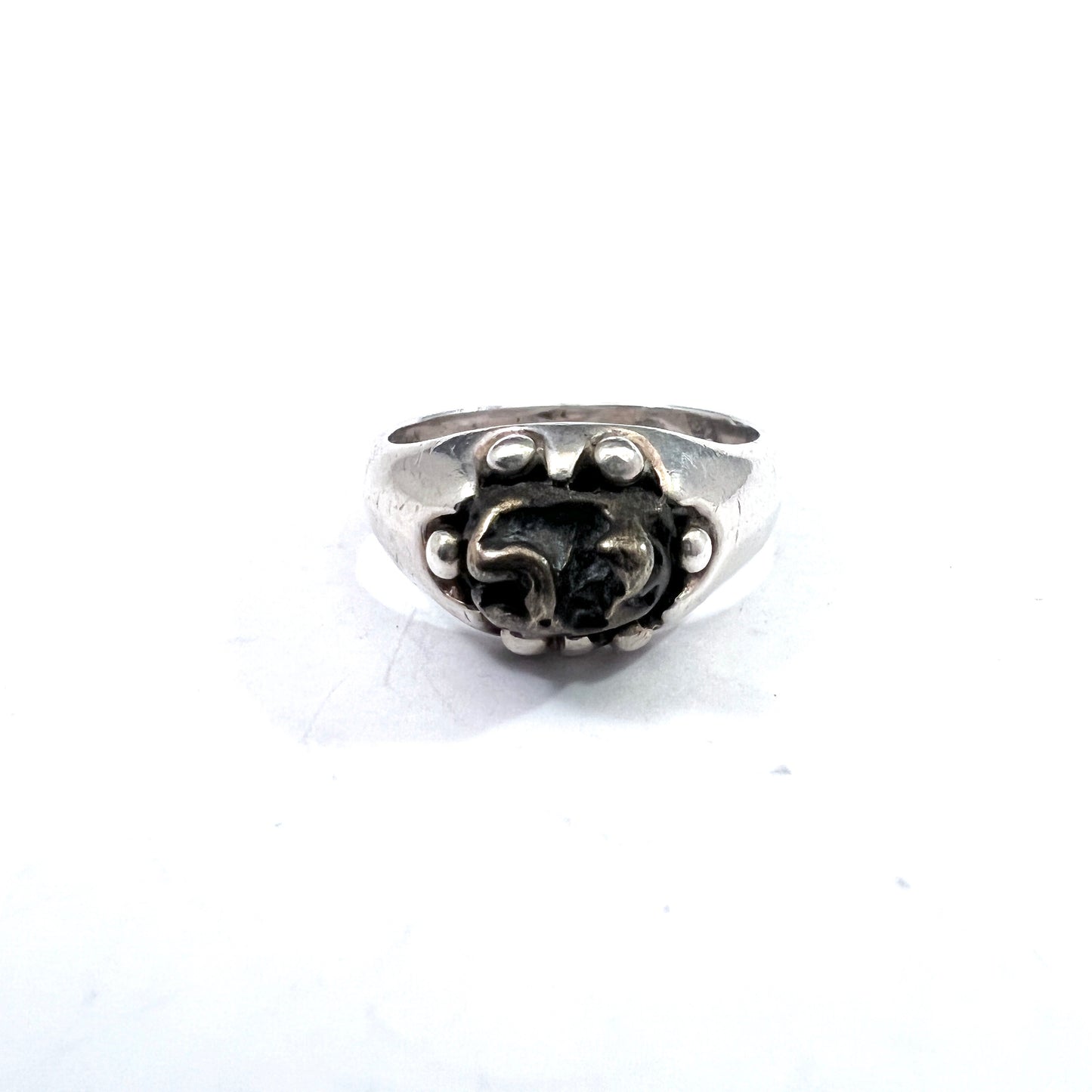 Vintage Novelty Solid Silver Possibly Meteorite Ring.