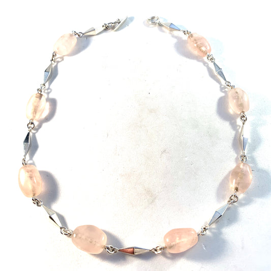 Arvo Saarela, Sweden 1966 Vintage Sterling Silver Rose Quartz Necklace.