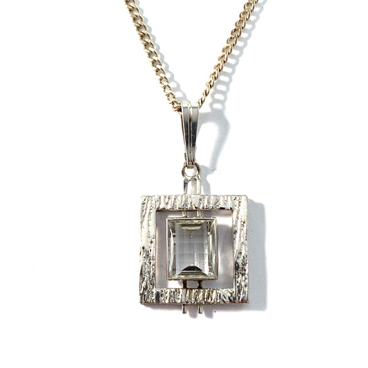 Kollmar & Jourdan, Germany 1950-60s Solid Silver Rock Crystal Pendant Long Chain Necklace.