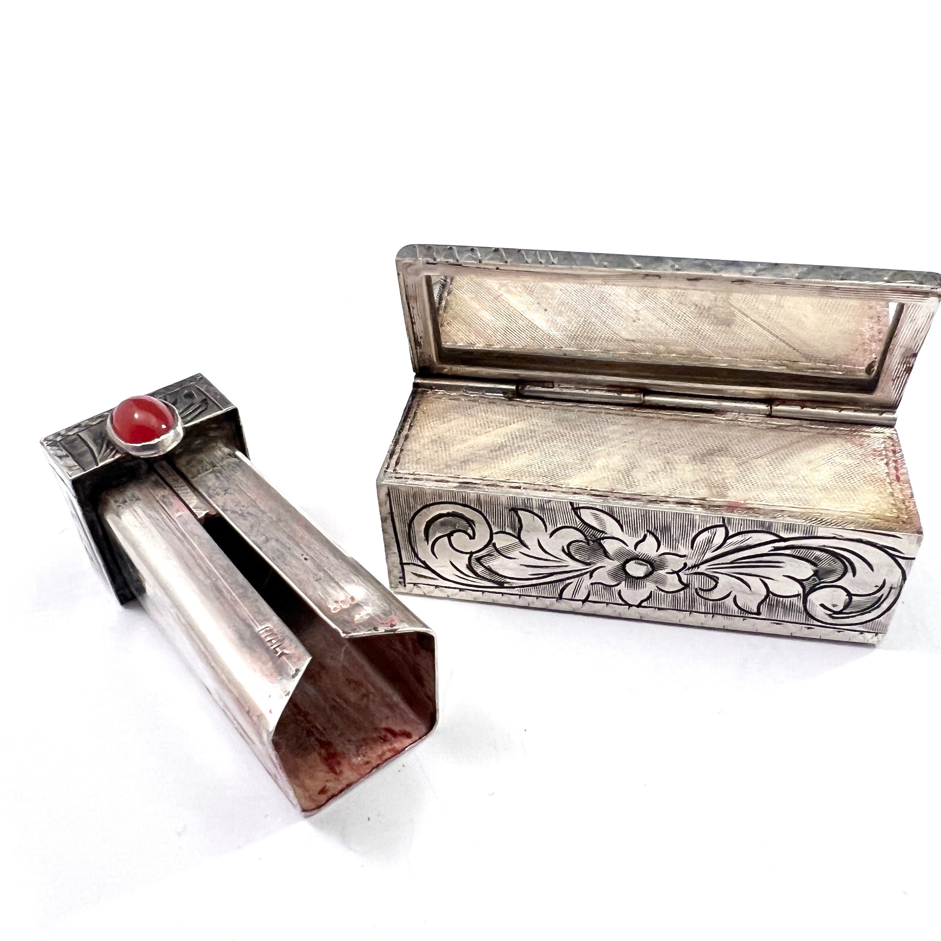 Italian 800 Silver Lipstick Tube Holder Case W/ Lapis Tab - Ruby Lane