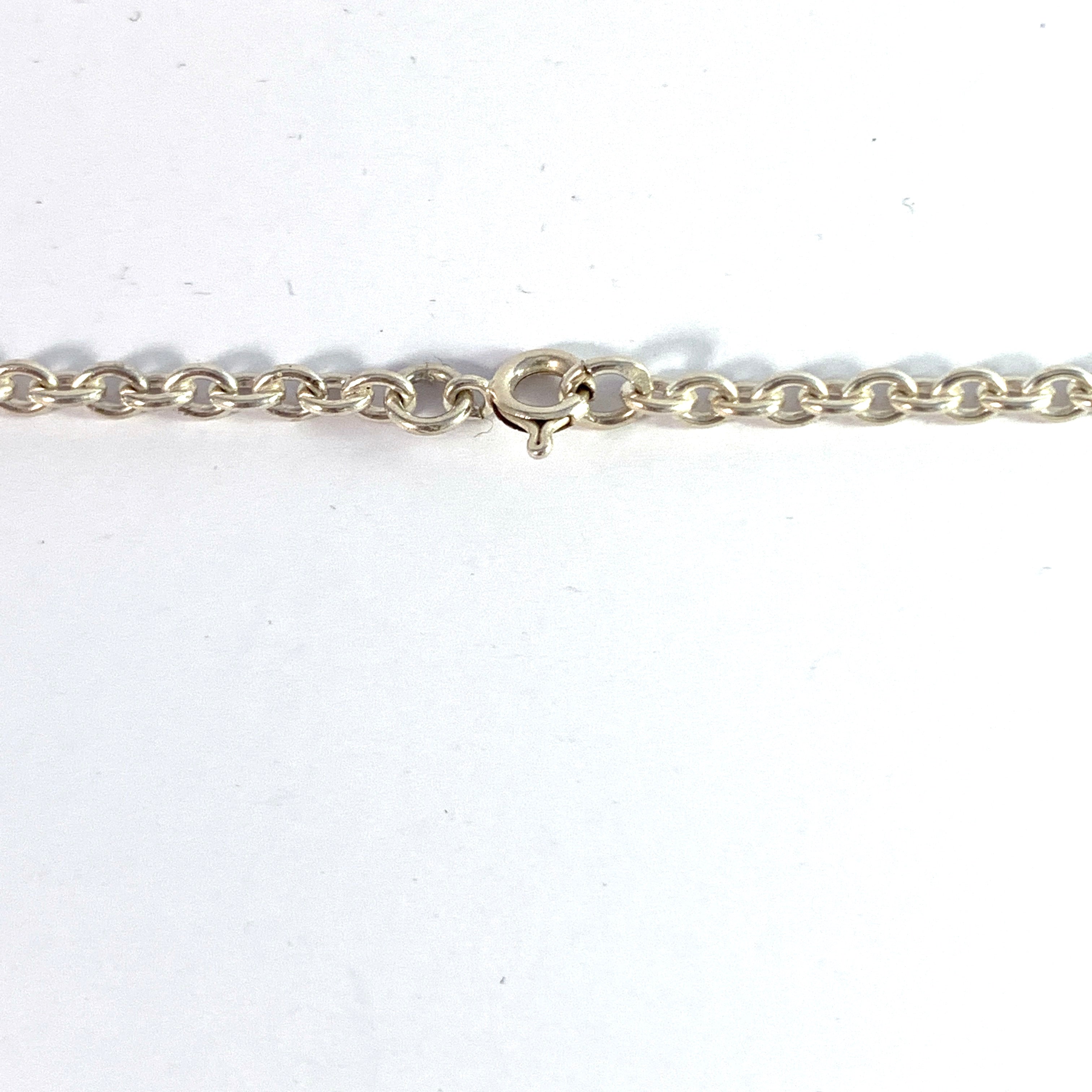 Kultaseppä Salovaara, Finland 1972. Solid Silver Quartz Pendant Long Chain Necklace.